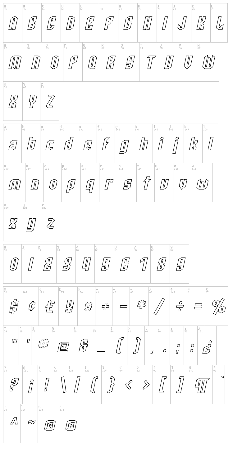 SF Archery Black font map